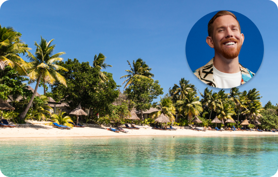 Antony and tropical beach front